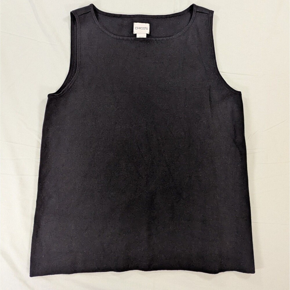 Chico's Sz 2 Tank Top Silk Nylon Scoop Neck Sleeveless Stretch Pullover Sweater